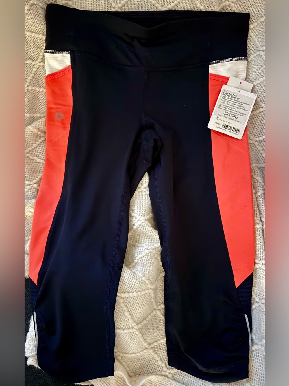 Athleta Black Leggings with Coral Panels